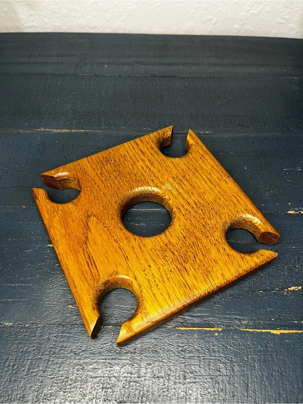 Vintage Solid Wood Wine Glass Bottle Holder Holds 4 Glasses